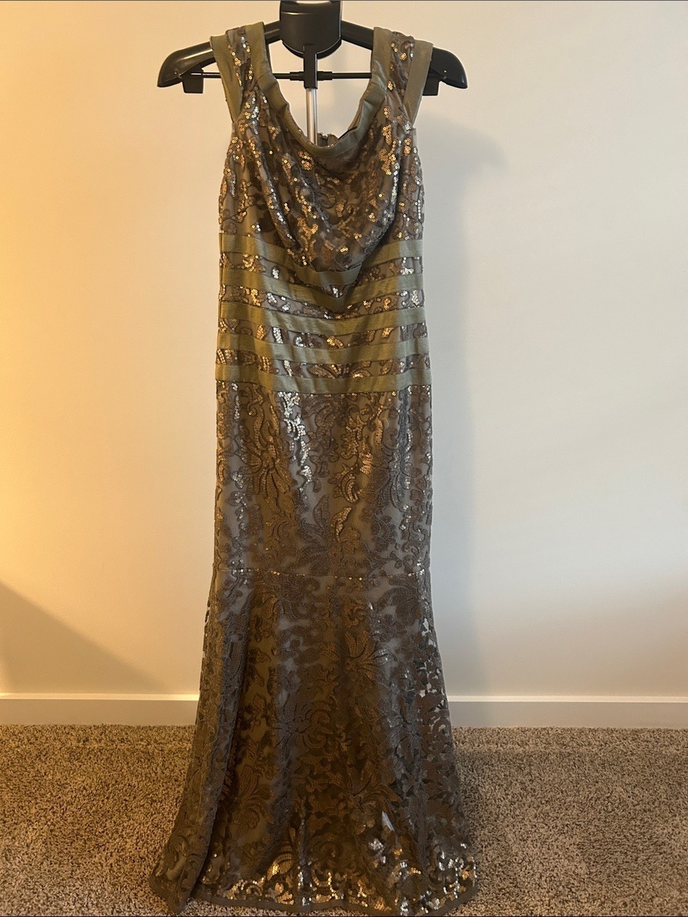 Tadashi Shoji Satin Taupe Cocktail Dress